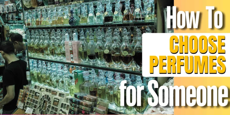 The picture is showing a shop where customer is thinking of how to choose perfume for someone.