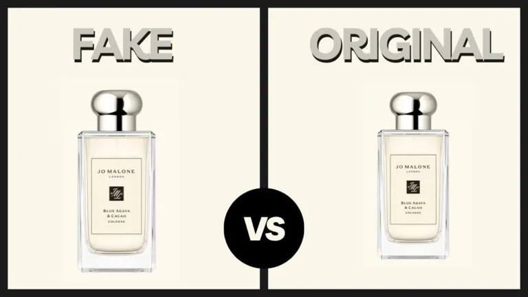How to spot a fake Jo Malone perfume with detailed comparison of packaging and bottle design"